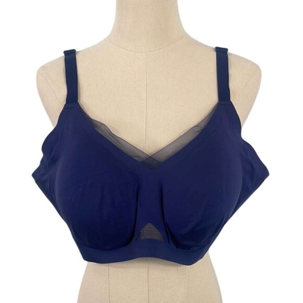 Honeylove Crossover Bra Navy Blue Wireless Supportive Mesh‎ Detail Size 2X - Picture 2 of 10